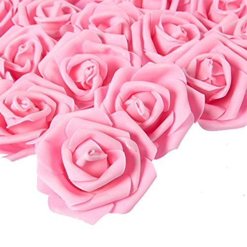 Product Cover Juvale Rose Flower Heads - 100-Pack Artificial Roses, Perfect Wedding Decorations, Baby Showers, Crafts - Pink, 3 x 1.25 x 3 inches