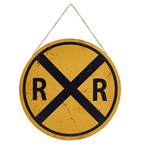 Product Cover Juvale Rail Road Crossing Symbol Sign - Metal Tin Traffic Sign Wall Decor, Perfect Cafes, Restaurans, Party and Home Interior Decoration, 11.8 x 11.8 Inches