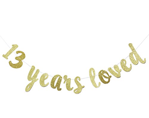 Product Cover 13 Years Loved Banner - Happy 13th Birthday/Wedding Anniversary Party Decorations-Gold