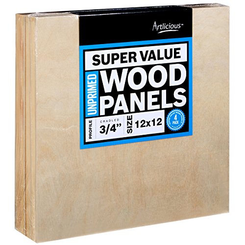 Product Cover Artlicious - 4 Super Value Wood Panel Boards - Great Alternative to Canvas Panels, Stretched Canvas & Canvas Rolls (12x12, Standard Profile)