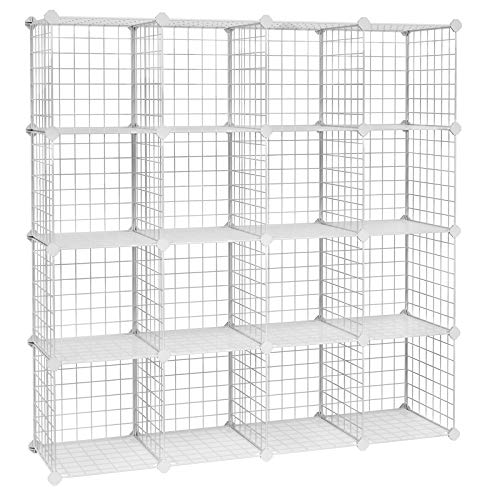 Product Cover SONGMICS Metal Wire Cube Storage,16-Cube Shelves Organizer,Stackable Storage Bins, Modular Bookcase, DIY Closet Cabinet Shelf, 48.4