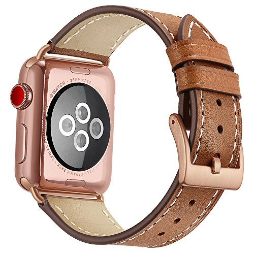 Product Cover OXWALLEN Compatible with Apple Watch Band 38mm 40mm, Full-Grain Leather Band Compatible with iWatch Series 4/5 (40mm) Series 3/2/1 (38mm) Sport and Edition, Rosegold Buckle