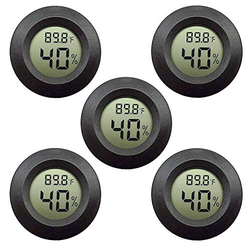 Product Cover EEEkit Hygrometer Thermometer Digital LCD Monitor Indoor Outdoor Humidity Meter Gauge for Humidifiers Dehumidifiers Greenhouse Basement Babyroom, Black Round, Measure in Fahrenheit/Celsius, 5-Pack
