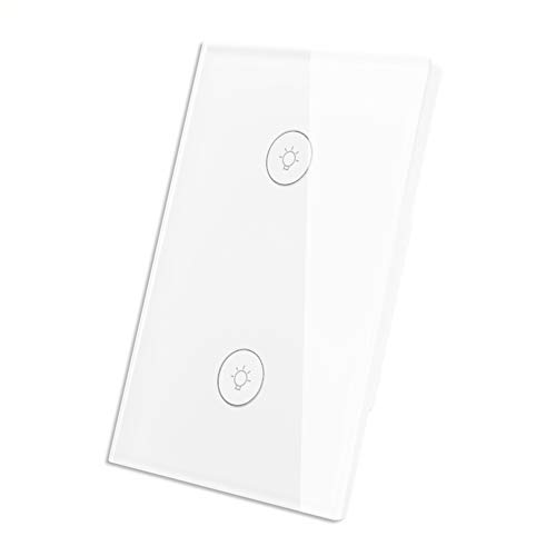 Product Cover WiFi Smart Wall Touch Light Switch Glass Panel Wireless Remote Control by Mobile APP Anywhere Compatible with Alexa,Timing Function No Hub Required (Wall Switch 2 Gang)