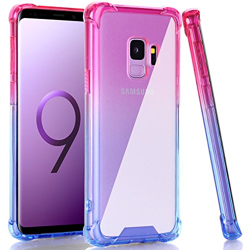 Product Cover BAISRKE Galaxy S9 Case, Shock Absorption Flexible TPU Soft Edge Bumper Anti-Scratch Rigid Slim Protective Cases Hard Plastic Back Cover for Samsung Galaxy S9 - Pink Blue Gradient