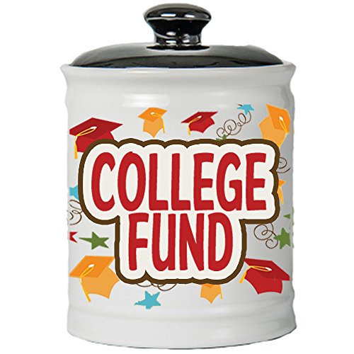 Product Cover Cottage Creek Round Ceramic College Fund Jar/College Savings Piggy Bank Graduation Piggy [White]