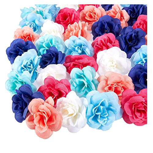 Product Cover Juvale Artificial Flower Heads - 60-Pack Fabric Fake Flowers for Wedding Decorations, Baby Showers, DIY Crafts, Mixed Colors, 1.5 x 1.5 x 1.2 Inches