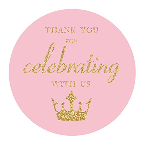 Product Cover MAGJUCHE Pink Little Princess Thank You Stickers, Gold Glitter Girl Baby Shower or Birthday Party Crown Sticker Labels, 2 Inches, 40-Pack