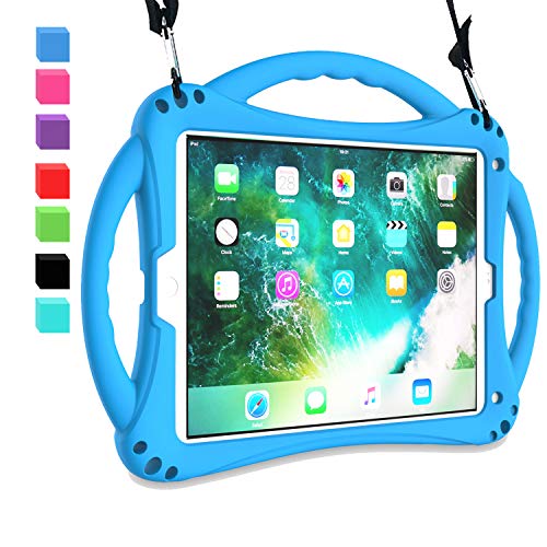 Product Cover AVAWO New iPad 9.7 2018/2017 Case - Shockproof Silicone Handle Stand Kids Case with Shoulder Strap for Apple New iPad 9.7 inch 5th / 6th Previous Generation and iPad Air - Blue