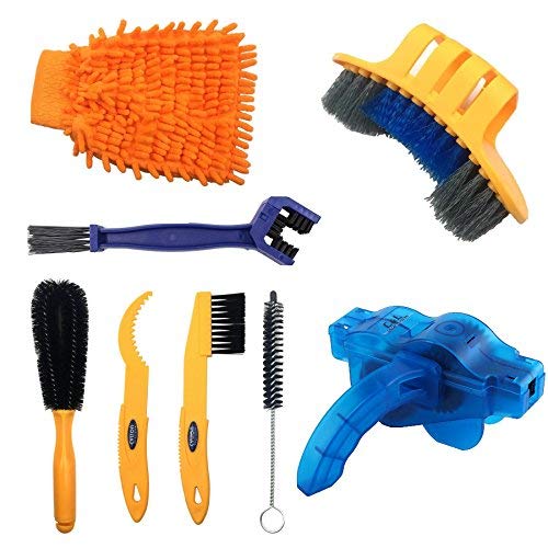Product Cover Anndason 8 Pieces Precision Bicycle Cleaning Brush Tool Including Bike Chain Scrubber, Suitable for Mountain, Road, City, Hybrid,BMX Bike and Folding Bike