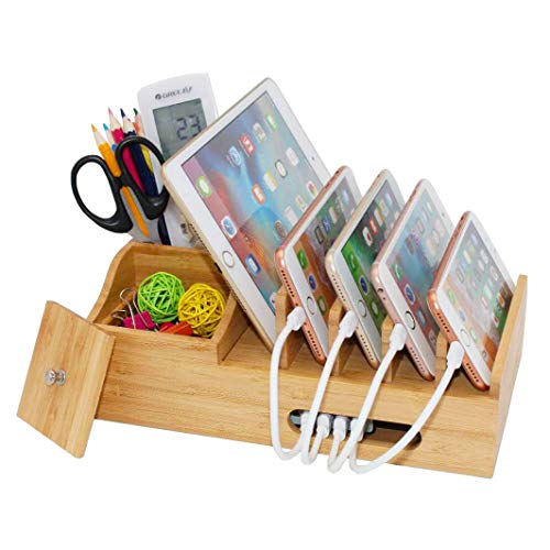 Product Cover Bamboo Charging Station for Multiple Devices Docking Stand Storage Box Desktop Holder Organizer (Hub, Cables Not Included)
