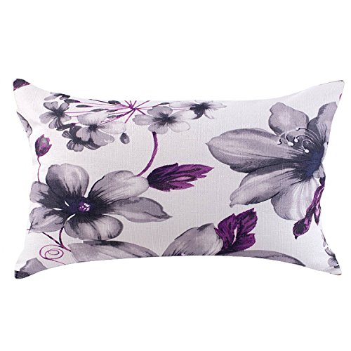 Product Cover LAZAMYASA Fresh Animal Style Beautiful Rustic Birds Cotton Linen Blend Printed Cushion Cover Cotton Couch Throw Pillow Case Sham Pillowcase 12x20in, Purple Flower