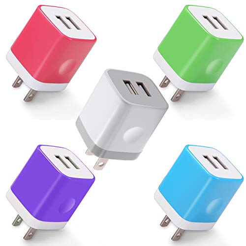 Product Cover Power-7 USB Wall Charger, 5-Pack 2.1A Dual Port USB Charger Plug Power Adapter Charging Block Cube for Phone Xs Max Xs XR X 8 7 6S 6 Plus 5S, Pad, Samsung Galaxy S8 S7 S6 Edge, LG, Moto, Android Phone