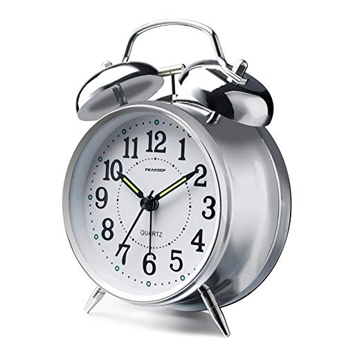 Product Cover Peakeep 4 inches Twin Bell Loud Alarm Clock for Heavy Sleepers (Silver)