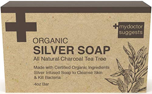 Product Cover Organic Silver Soap - Renewing Natural Charcoal Tea Tree: Made with Certified Organic Ingredients. Silver Infused Soap to Cleanse Skin & Kill Bacteria. 4oz Bar (1 Bar)