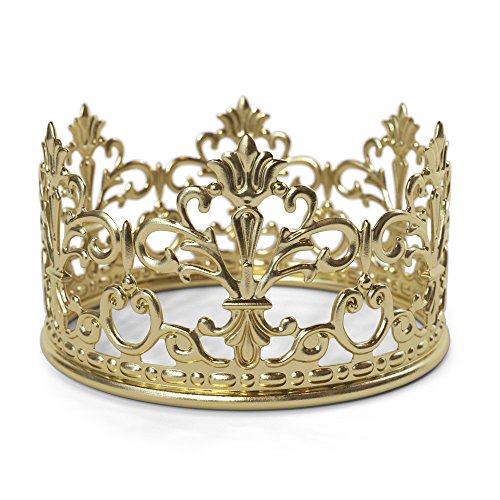 Product Cover Gold Crown Cake Topper By The Preppy Crown: Elegant Cake Decoration For King, Queen, Prince And Princess Themed Parties -Royal Birthday Cake Decoration For Babies, Kids, Men And Women