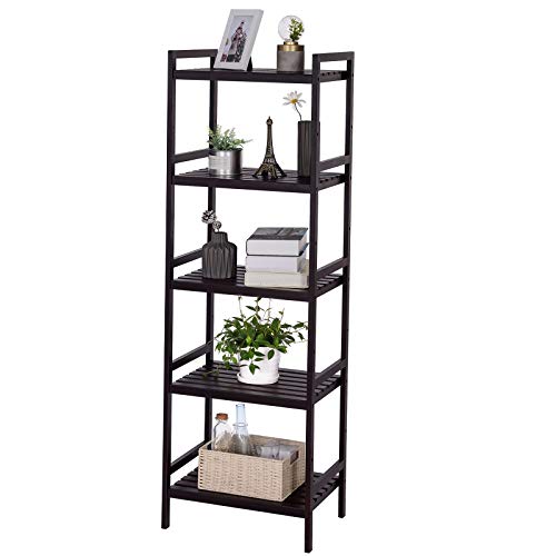 Product Cover SONGMICS Adjustable Storage Shelf Rack, 5-Tier Multifunctional Shelving Unit Stand Tower, Bookcase for Bathroom Living Room Kitchen 17.7 x 12.4 x 55.9 inches, Holds up to 132 lb, Brown UBCB75BR