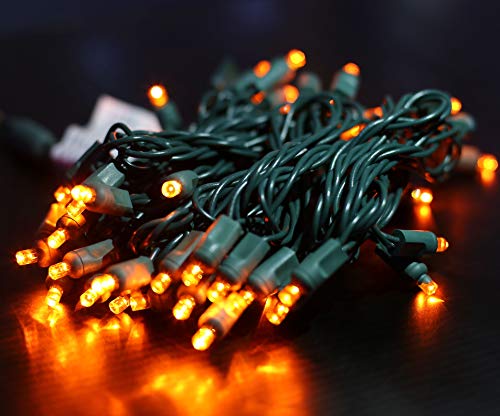 Product Cover Grand Decor Hallween Lights LED Christmas Mini Light Set 50 Light 5MM Conical Wide Angle Indoor/Outdoor Use 120V UL Certified Green Wire 17Ft (Orange)