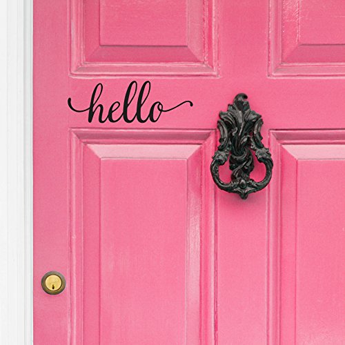 Product Cover Black Hello Front Door Vinyl Decal Script Handwriting Wall Art Decor Sticker Lettering Removable - Charlie Script