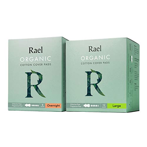 Product Cover Rael Organic Cotton Sanitary Pads - Certified Organic Cotton Large Pads 1 Pack and Overnight Pads 1 Pack by Rael Variety Pack(2 Packs/ 20Total)