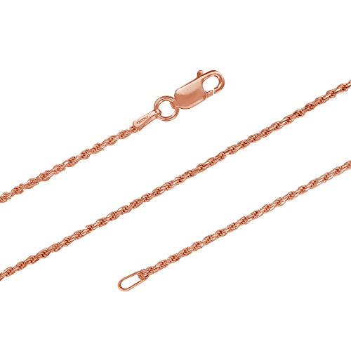 Product Cover 14kt Rose Gold Plated Sterling Silver 1.3mm Diamond-Cut Rope Chain Necklace Solid Italian Nickel-Free, 14-36 Inch