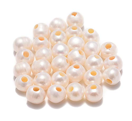 Product Cover AD Beads Natural Gemstone 10mm Round Loose Beads Big Hole 2mm Sized 30pcs (White Pearl)