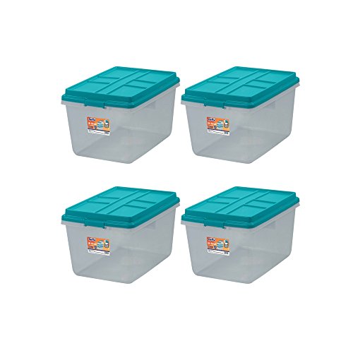 Product Cover Single Unit 72-Quart Hefty Hi-Rise Clear Latch Box In Teal Sachet Lid and Handles (4 Pack)
