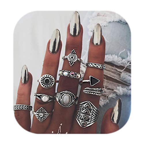 Product Cover ZEALMER Vintage Knuckle Ring Set Women Statement Leaves Arrow Moon Turquoise Joint Knuckle Rings