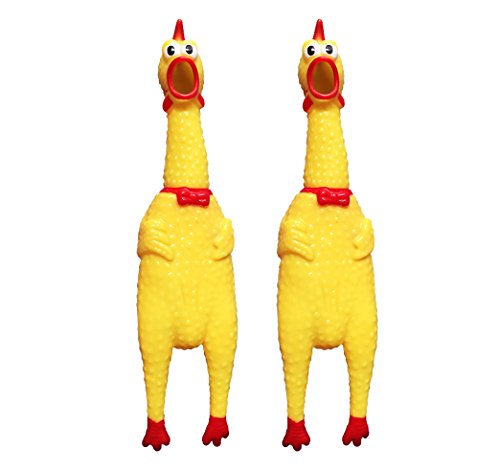 Product Cover Fengirl 2Pcs Rubber Screaming Chicken Toy Rubber Squawking Chicken Fun Dog Toy 12 inch (2PCS)