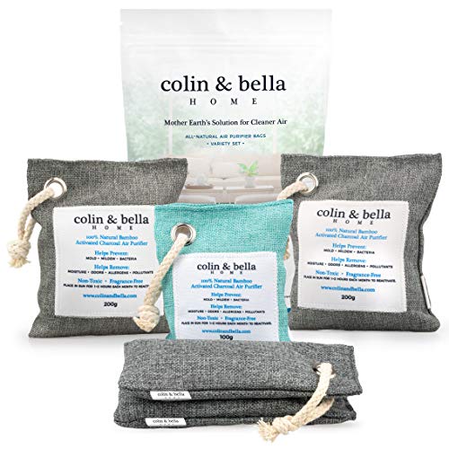 Product Cover Colin & Bella All Natural Odor Eliminators for Home, Car, Closet, Bathroom, Basement, Litter Box, Shoe, Activated Charcoal Air Purifier Freshener Bags - Dehumidifier and Deodorizer, Unscented 5 Pack