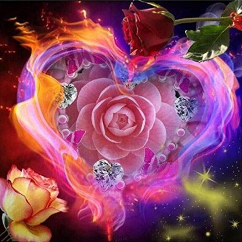 Product Cover 5D Diamond Painting, Staron Full Drill DIY 5D Diamond Rhinestone Crystal Painting Cross Stitch Kit Wall Art Decor Diamond Embroidery Painting by Number Kits Home Decor, Flower Heart (Rose Hearts)
