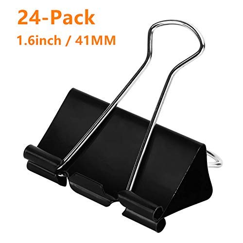 Product Cover Coofficer 1.6 Large Binder Clips 24 Pack - Paper for Notes Letter Paper, Big Clamps Office Supplies, 1.6/41mm Width (Black)