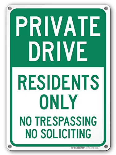 Product Cover Private Drive Sign, No Trespassing Private Road Sign, No Soliciting, Outdoor Rust-Free Metal, 10