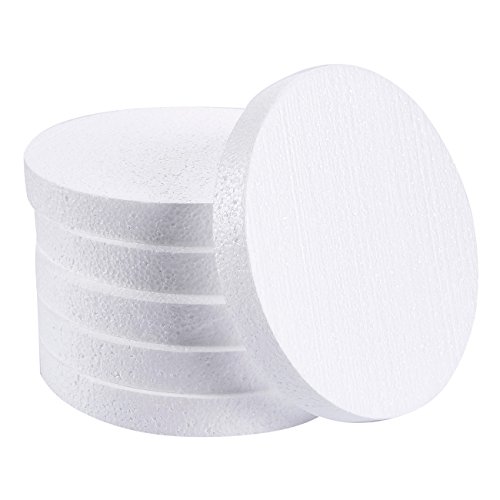 Product Cover Craft Foam 8 x 8 x 1 In. 6-Pack Foam Disc for DIY Arts and Crafts, Ornaments, Modeling - White, Polystyrene Foam