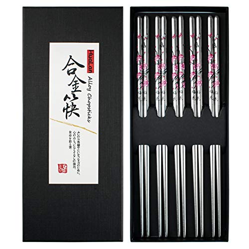 Product Cover HuaLan Metal Alloy Chopsticks Stainless Steel Lightweight Chopsticks 5 Pairs Gift Set