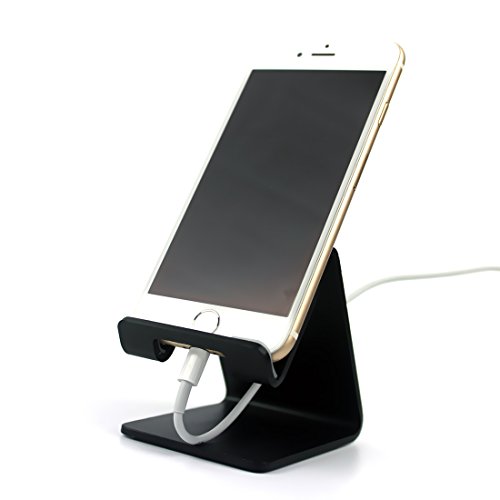 Product Cover Desk Cell Phone Stand Holder - ToBeoneer Aluminum Desktop Solid Universal Desk Stand for All Mobile Smart Phone Tablet Huawei iPhone X 8 7 6 Plus 5 Ipad 3 4 Ipad Mini Samsung Home Office Decor (Black)