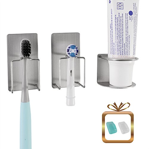 Product Cover wanyu Bathroom Wall Mounted Holder for Your Toothpaste, Toothbrush and Electric Tooth Brush Head - Self-Adhesive Stainless Steel Mount Stand with Minimalist Design - Space Saving & Hygienic Solution