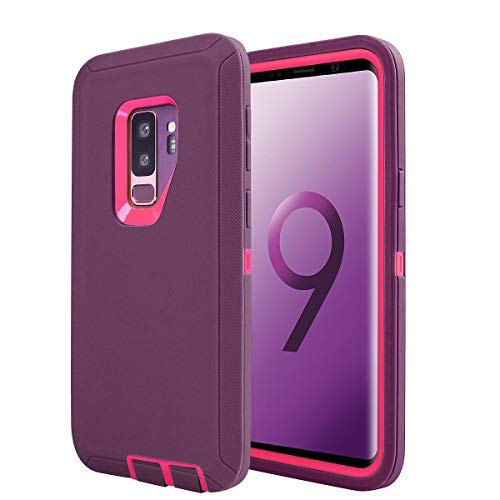 Product Cover Galaxy S9 Plus Shockproof Case, B4Uebuy Hybrid Heavy Duty Shockproof Full-Body Protective Case with Dual Layer Hard PC+ Soft Silicone Impact Protection for Samsung Galaxy S9 Plus (Purle+Rose)