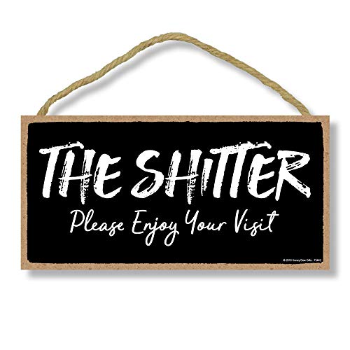 Product Cover Honey Dew Gifts Inappropriate Funny The Shitter Please Enjoy Your Visit 5 inch by 10 inch Hanging Wall Art, Decorative Wood Sign Home Bathroom Decor