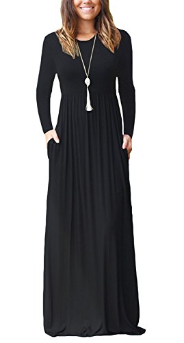 Product Cover AUSELILY Women Long Sleeve Loose Plain Plus Size Maxi Dresses Casual Long Dresses with Pockets