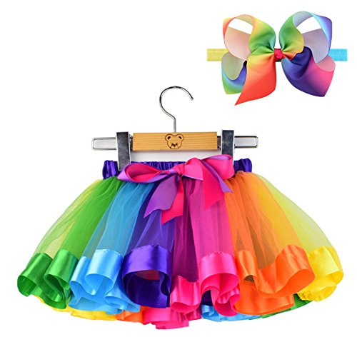 Product Cover BGFKS Layered Tulle Rainbow Tutu Skirt for Newborn Baby Girls Photography Outfit Sets Dress Up with Colorful Headband (Rainbow, S,0-24 Months)