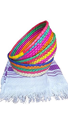 Product Cover 3Pack Handwoven Mexican baskets ideal for tortillas, snacks, pancakes, nachos & more. Great for a theme party, gift, home & kitchen - Tortillero para fiesta - Unique pieces of Art.