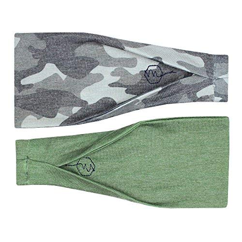 Product Cover Maven Thread Women's Headband Yoga Running Exercise Sports Workout Athletic Gym Wide Sweat Wicking Stretchy No Slip 2 Pack Set Camo and Olive Green Hustle