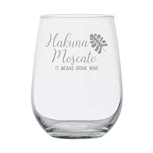 Product Cover Lion King Inspired Gifts - Hakuna Moscato - 15 oz Stemless Wine Glass - Funny Disney Themed Birthday Present - Monstera Plant - Handmade Artisan Gift