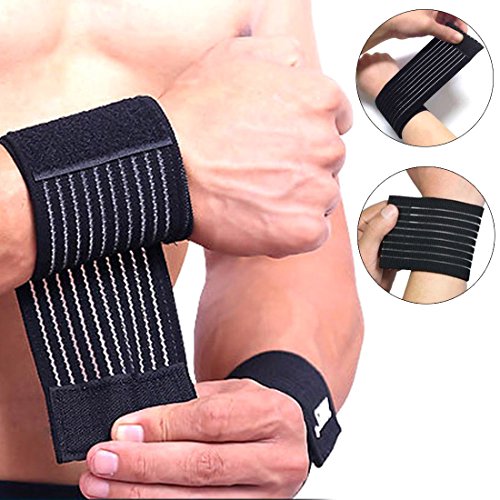 Product Cover Hometu 2pcs Adjustable Wrist Compression Bandage Support Brace Wrap Sports Wristbands Elastic Stretchy Band Gym Training Straps Safety Guard Protector, Injury Pain Sports Pad