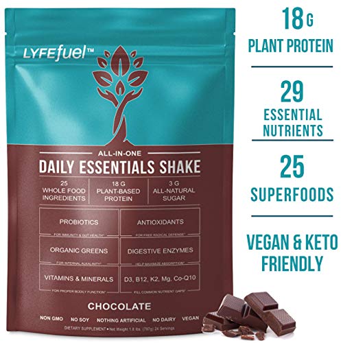 Product Cover LYFE FUEL Keto Meal Replacement Shake | Vegan & Gluten Free Plant Based Protein + Organic Superfood Greens | Chocolate | 18g Rice + Pea Protein | 28 Meals