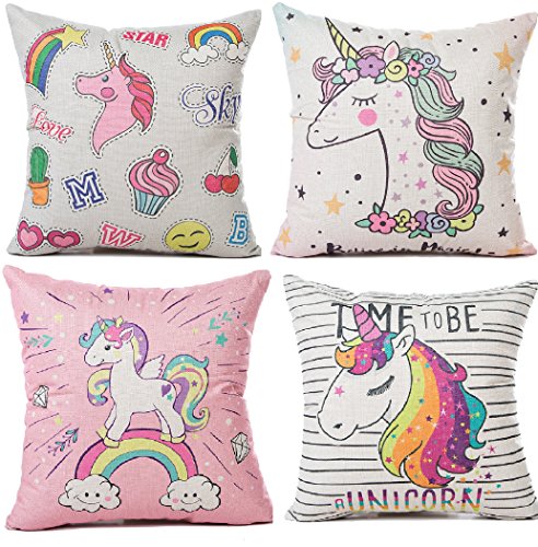 Product Cover Decemter Set of 4 Unicorn Pink Pillow Covers 18 x 18 Inch Cushion Covers Home Decor