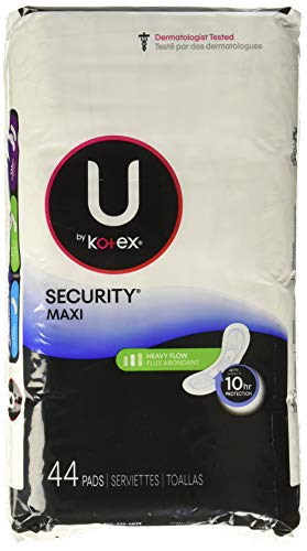 Product Cover U by Kotex Security Maxi Pads, Heavy Flow, Long, Unscented, 132 Count (3 Packs of 44)