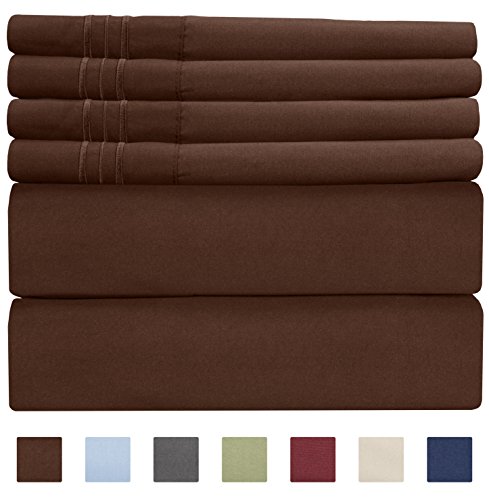 Product Cover California King Size Sheet Set - 6 Piece Set - Hotel Luxury Bed Sheets - Extra Soft - Deep Pockets - Easy Fit - Breathable & Cooling - Wrinkle Free - Comfy - Brown Bed Sheets - Cali Kings Sheets