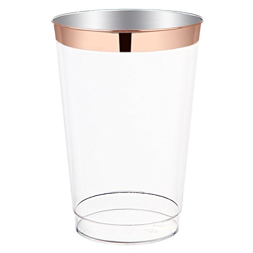 Product Cover 12oz Rose Gold Plastic Cups-100pack Clear Plastic Cups with Rose Gold Rim-Wedding/Party Disposable Cups-Heavyweight Plastic Tumblers-WDF (Rose Gold Trim)